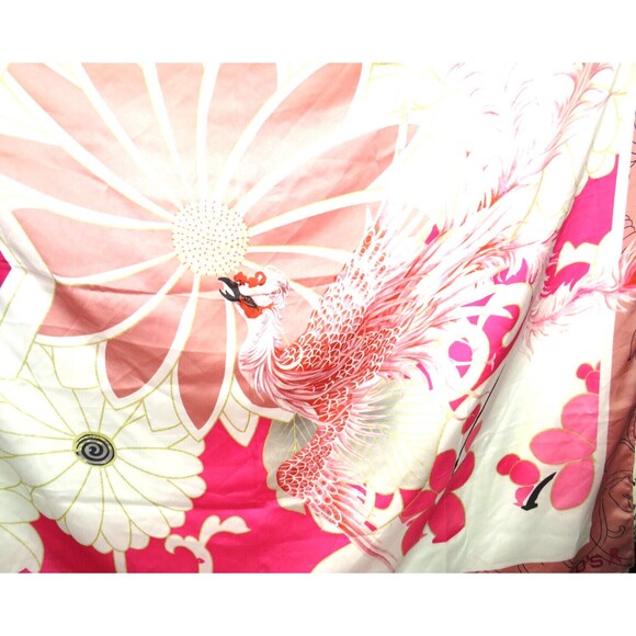 Chico's Scarf Living Beyond Breast Cancer Pink Floral Bird Satin - Picture 4 of 6